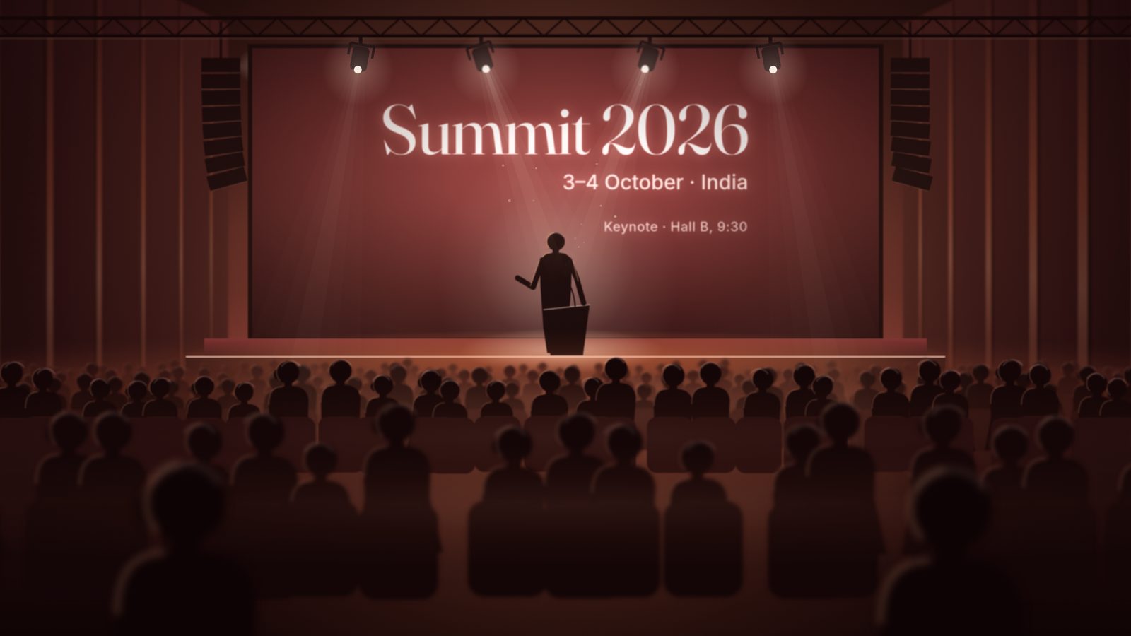 A conference keynote in a darkened hall